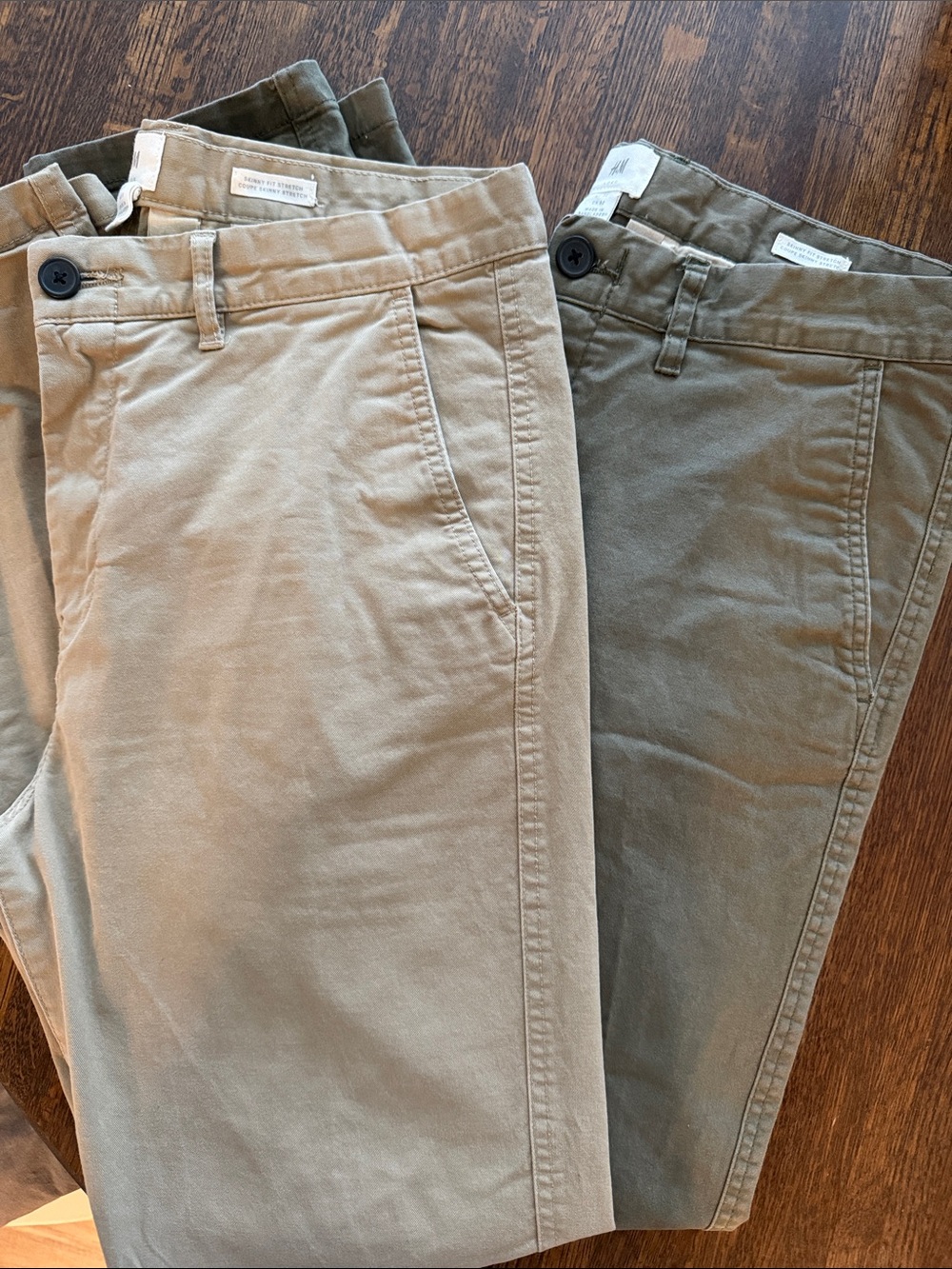 H&M Men's Casual Chino Pants in Khaki and Olive - Classic Skinny Fit Stretch